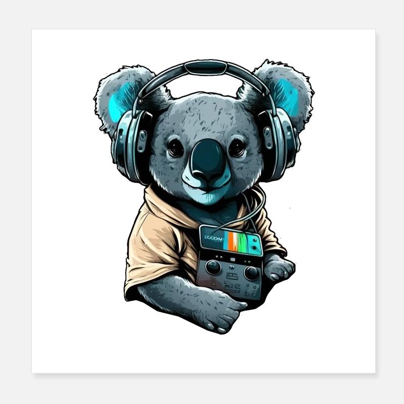 Koala avec écouteurs Poster 20 x 20 cm