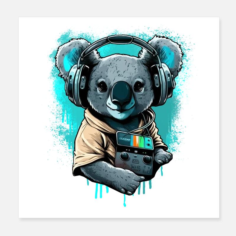 koala mit Kopfhörern und Walkman Poster 20x20 cm