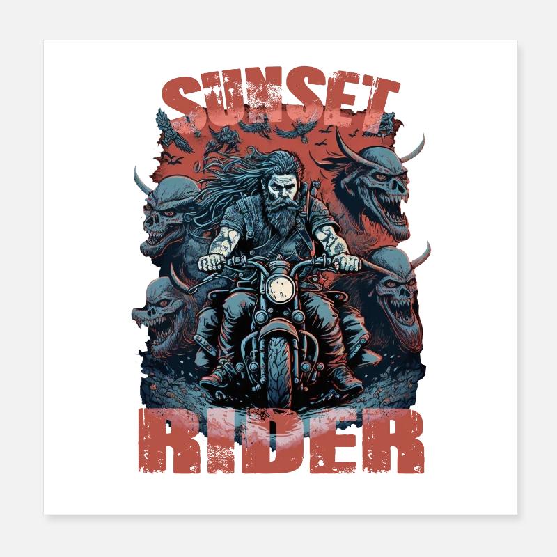 Sunset rider motorcyclist Poster 8" x 8" (20x20 cm)