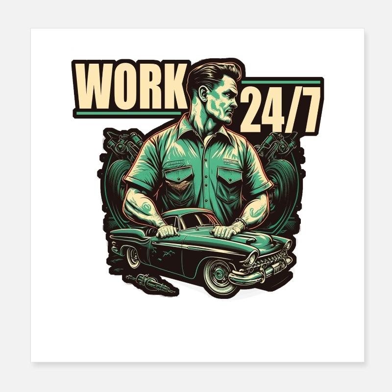 Mechaniker mit Autoteilen Poster 20x20 cm