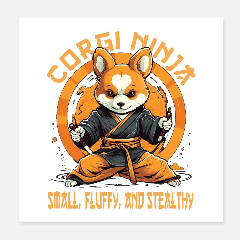 Chien Ninja Corgi avec lettrage Poster 20 x 20 cm