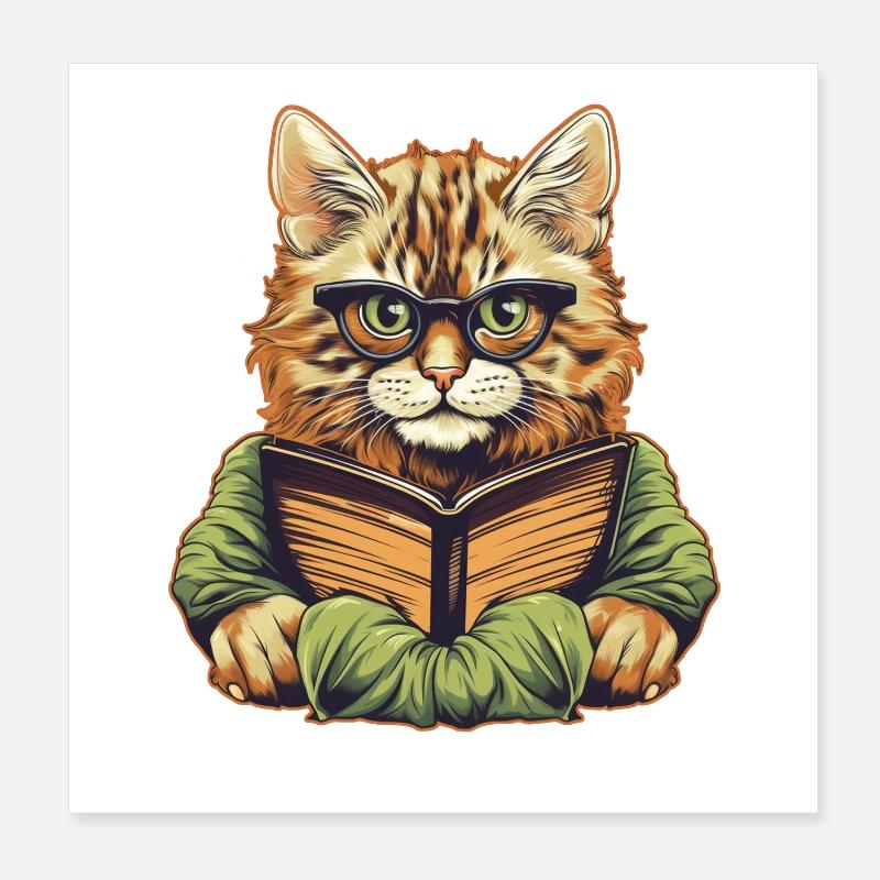 Cat with book Poster 8" x 8" (20x20 cm)