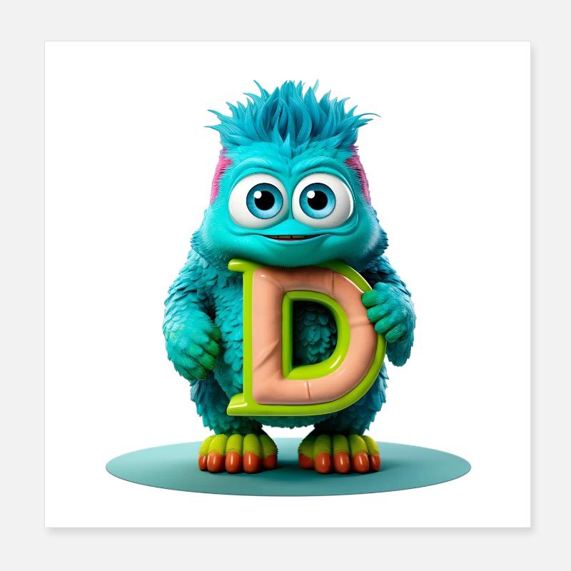 Buntes Monster mit hellem Buchstaben D Poster 20x20 cm