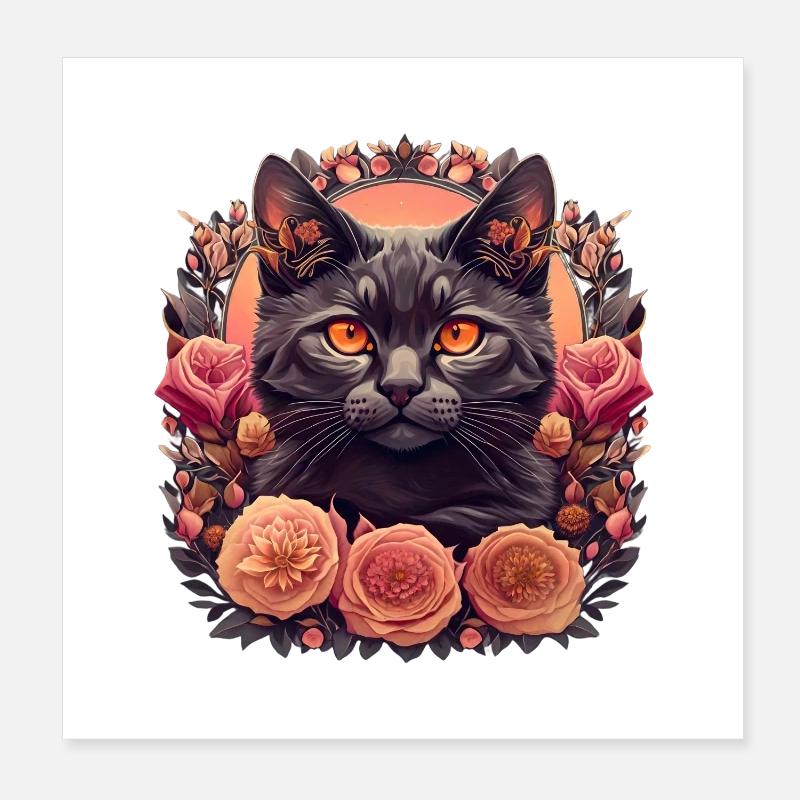 Chat floral Poster 20 x 20 cm