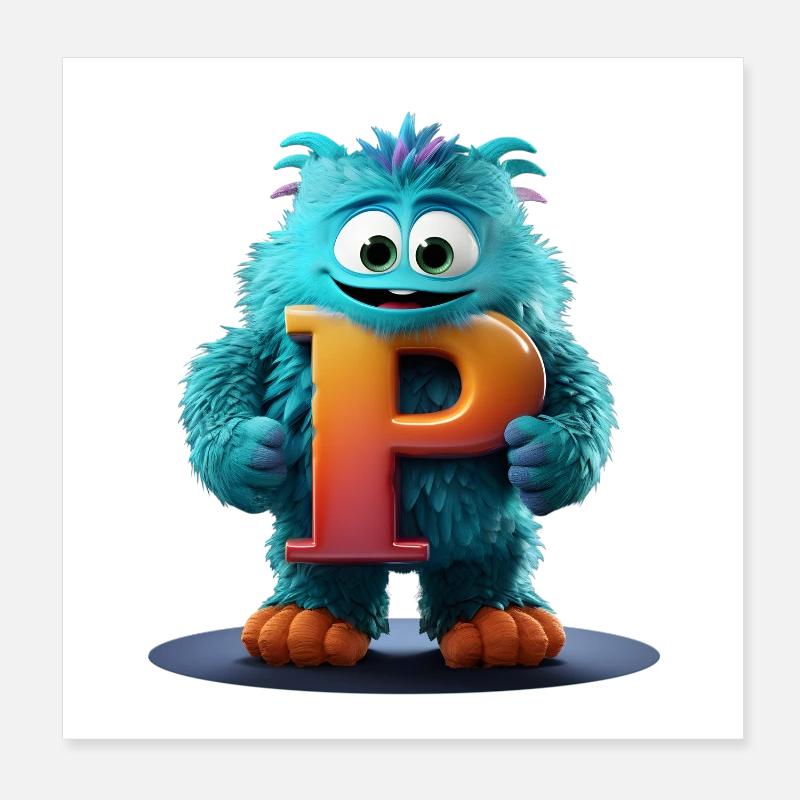 Monstre bleu avec P géant Poster 20 x 20 cm