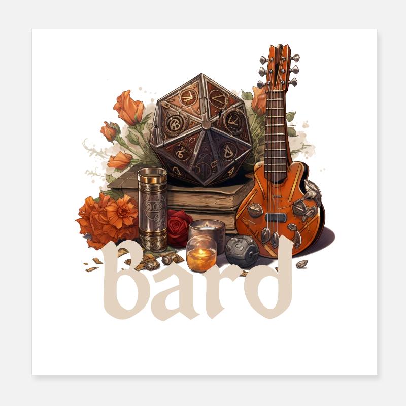 Barde mit W20 & Items – Fantasy RPG Design Poster 20x20 cm