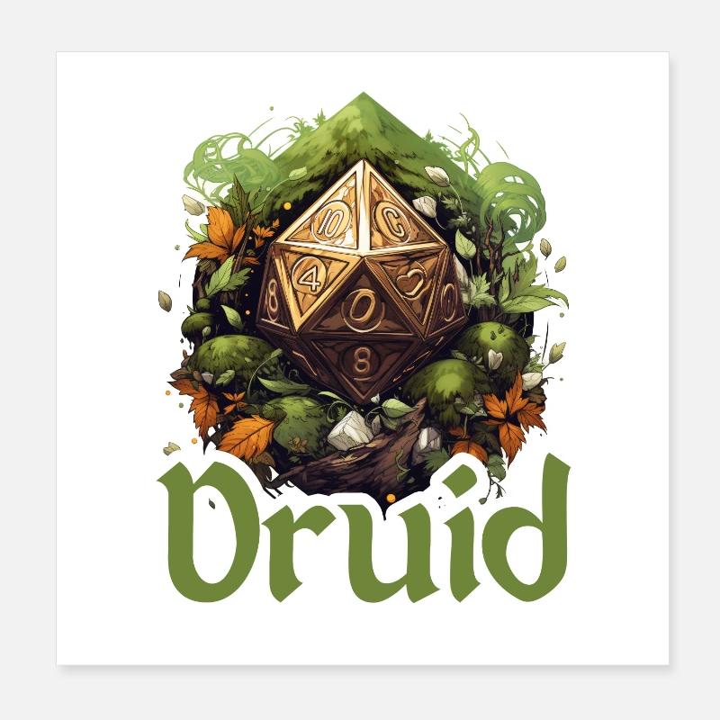 Druid with D20 – Fantasy RPG Design Poster 8" x 8" (20x20 cm)