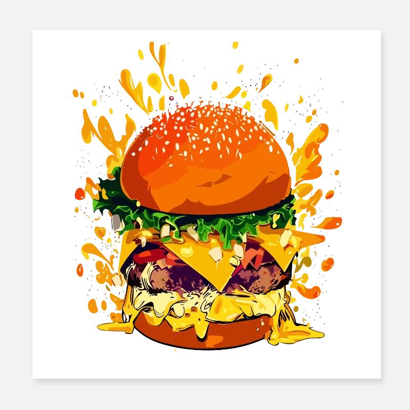 Extravaganter Cheeseburger mit Käse Splatter Poster 20x20 cm