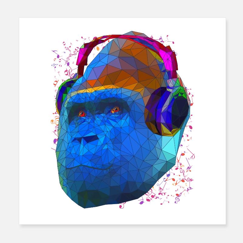 Gorilla mit Kopfhörern Low Poly Pop Art Kunst Poster 20x20 cm