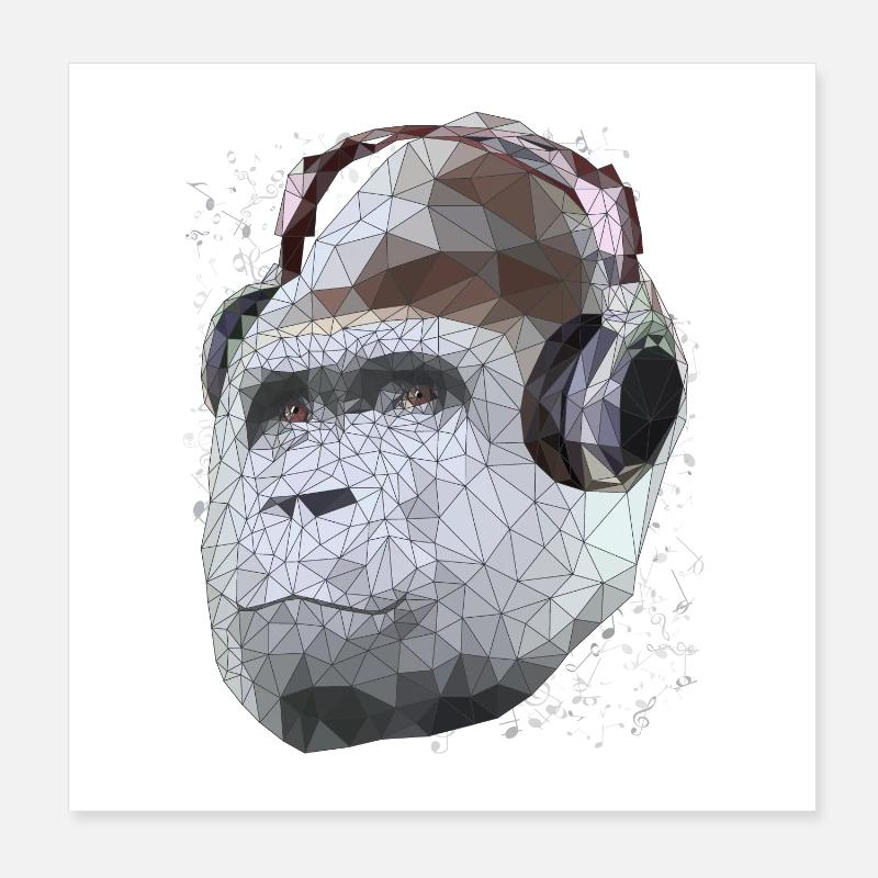 Gorilla mit Kopfhörern Low Poly Pop Art Kunst Poster 20x20 cm