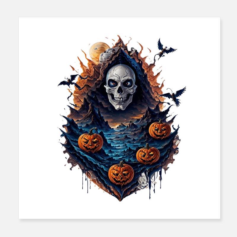 Vampire Halloween Ghost Pumpkin Poster 8" x 8" (20x20 cm)