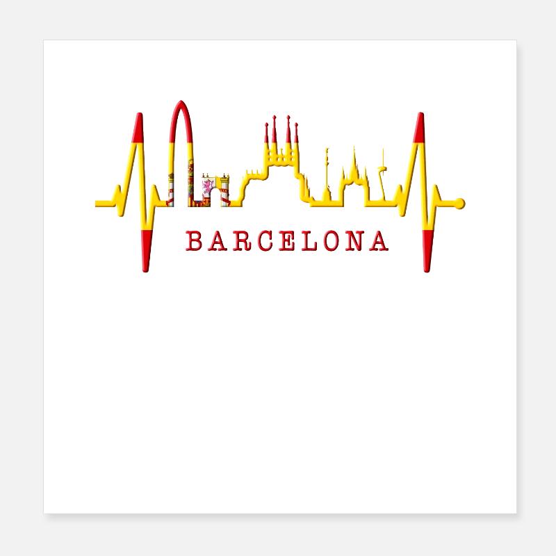 Barcelone Skyline Espagne Heartbeat Fan Barcelone Poster 20 x 20 cm