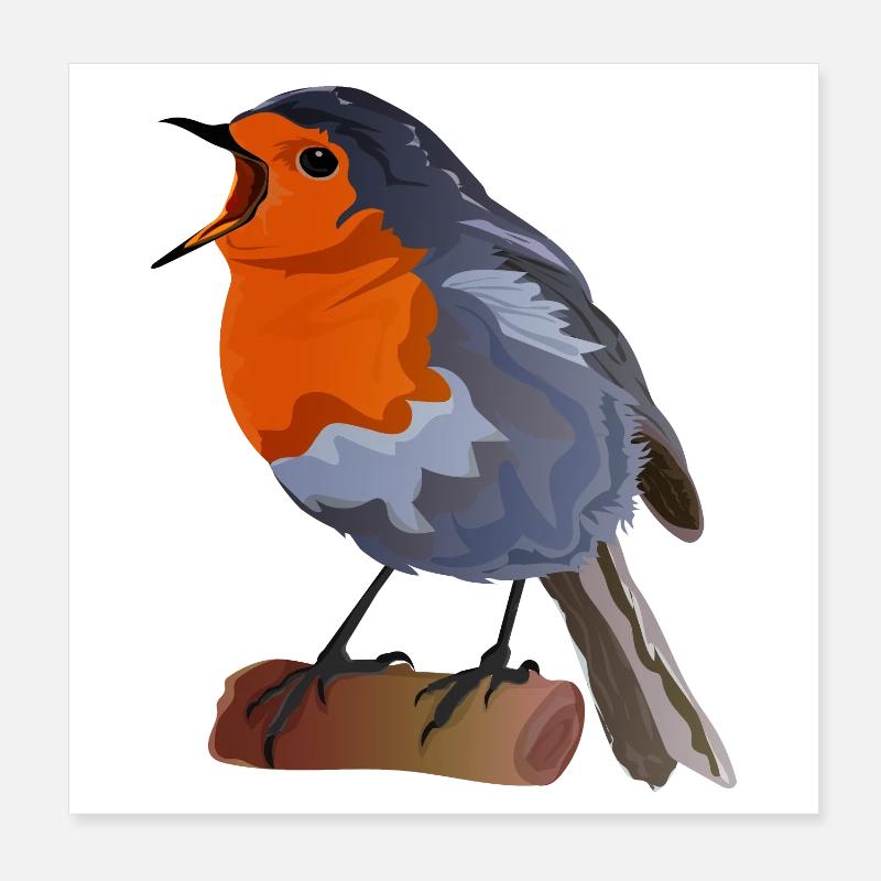 Robin Bird Illustration über Textil Poster 20x20 cm