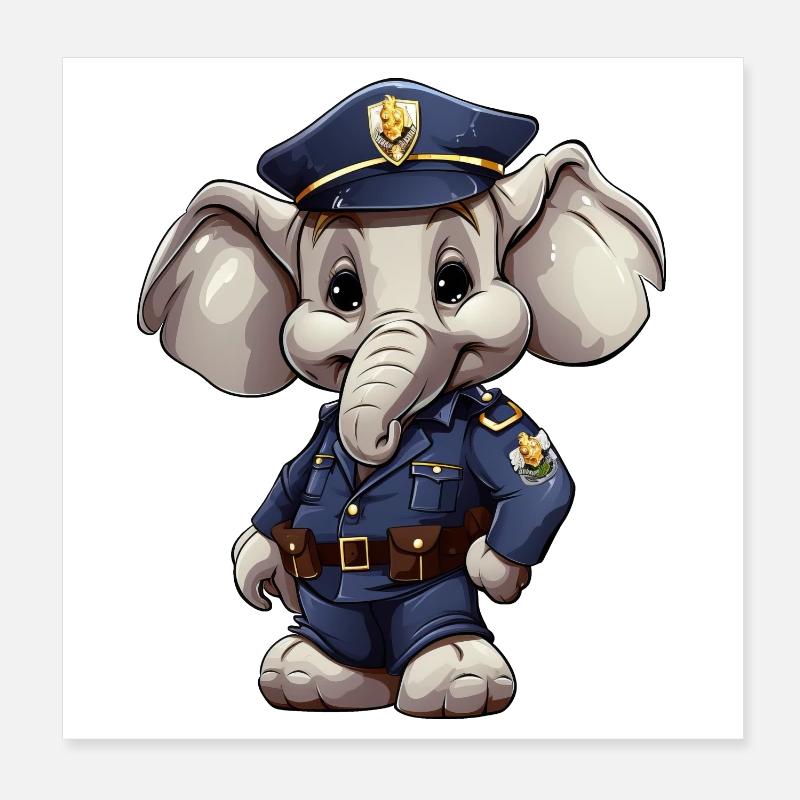 Elefant Polis Poster 20x20 cm