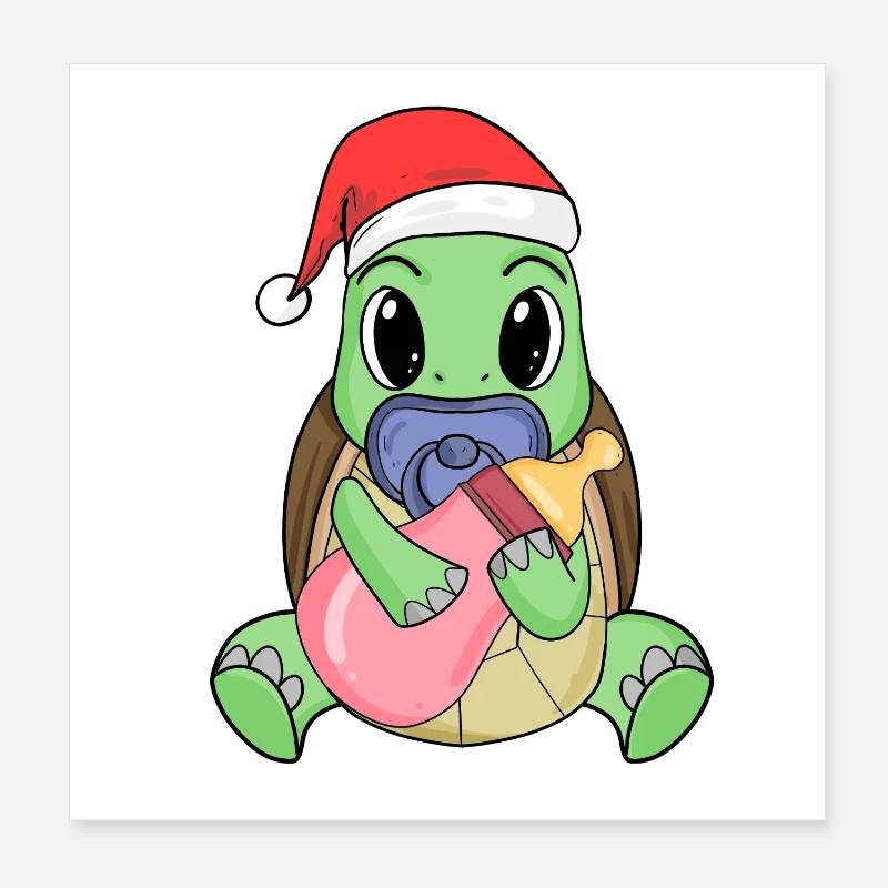 Tortue bébé Noël Poster 20 x 20 cm