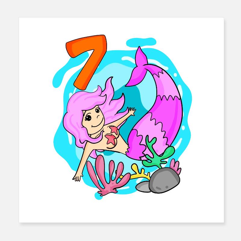 Fille 7 ans 7e anniversaire sirène Poster 20 x 20 cm