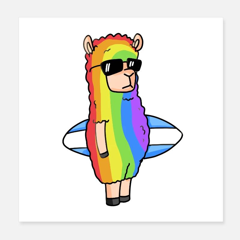 Alpaka Regenbogen Weihnachten Poster 20x20 cm