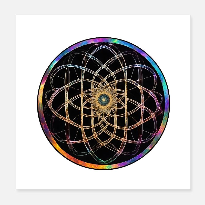 Rainbow Mandala Circle Pattern Poster 8" x 8" (20x20 cm)
