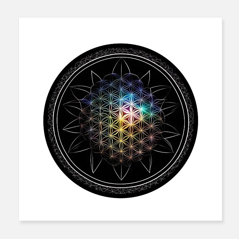 Blume des Lebens Regenbogen Poster 20x20 cm