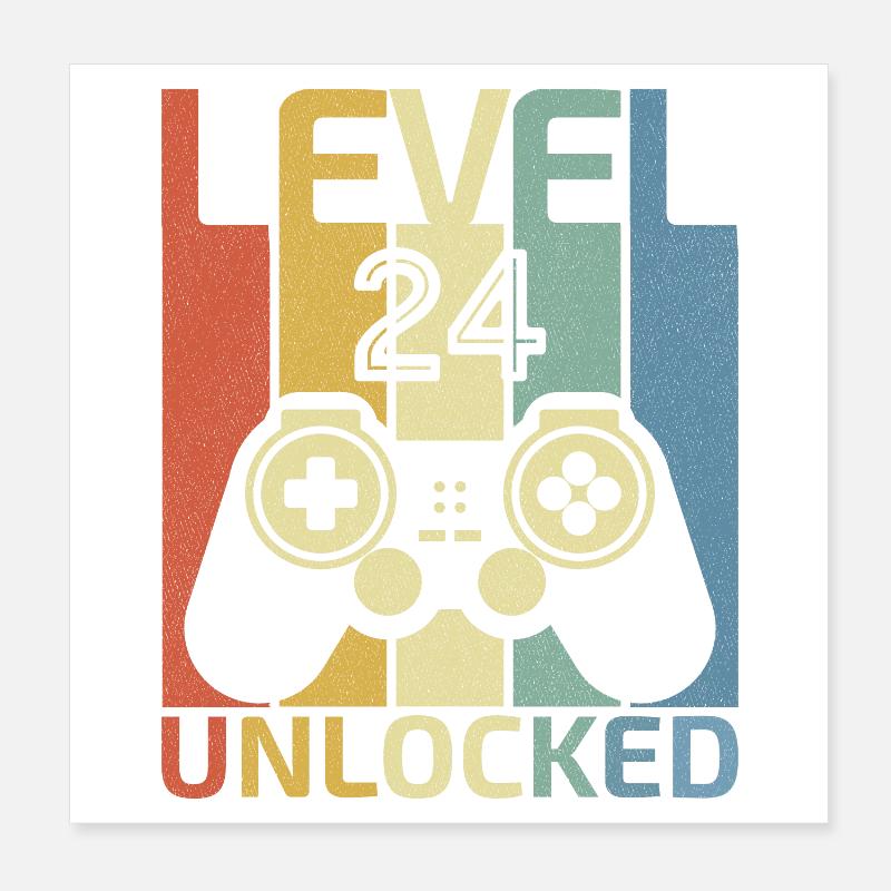 Level 24 freigeschaltet Lustiger Videospieler 24. Geburtstag Poster 20x20 cm