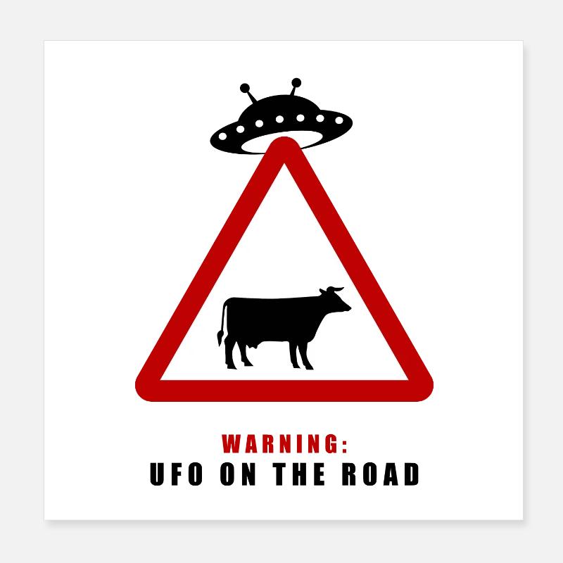 Warnung! UFO auf der Straße! Poster 20x20 cm