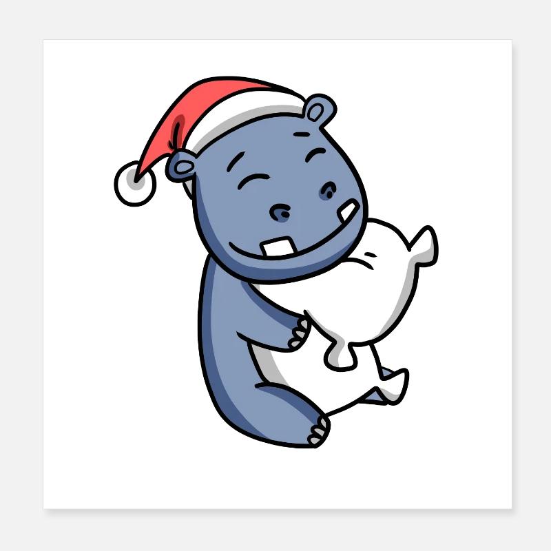 Hippopotame Mignon Fatigué Noël Poster 20 x 20 cm