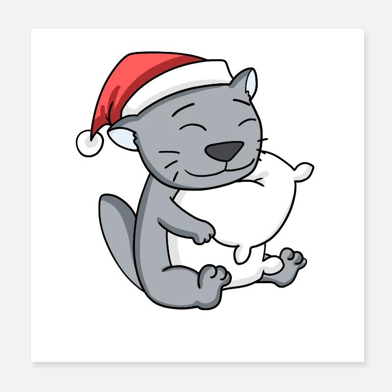 Katze Niedlich Britisch Kurzhaar Müde Weihnachten Poster 20x20 cm