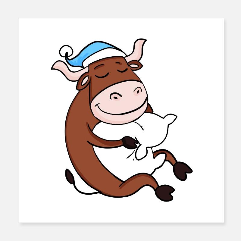 Bœuf avec oreiller et bonnet somnolent Poster 20 x 20 cm