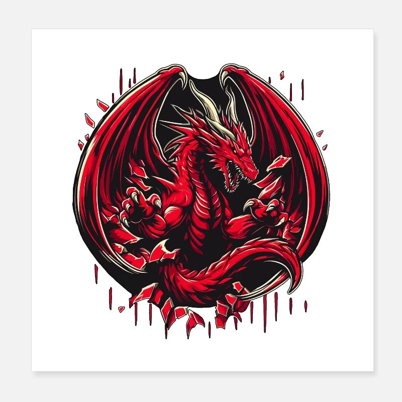 Mystery Legendary Red Fire Dragon Mythical 3D Epic Poster 8" x 8" (20x20 cm)