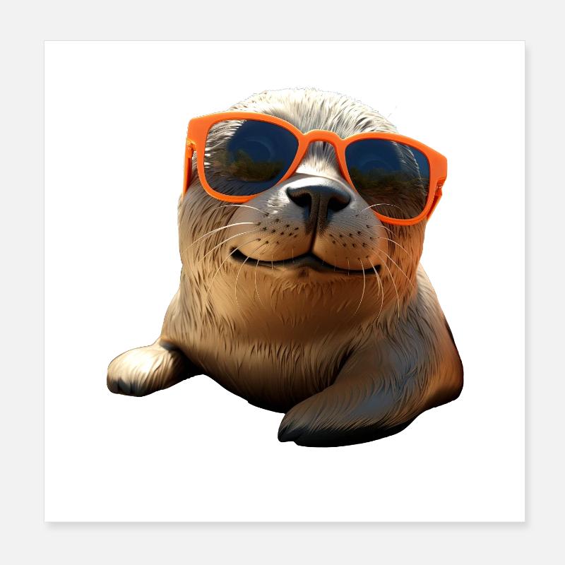 Phoque avec lunettes de soleil Phoque Morse Phoques mignons Poster 20 x 20 cm