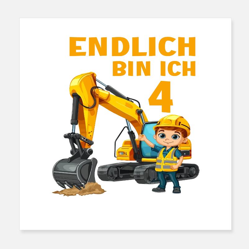 Baggerfahrer Bagger 4 Geburtstag Baggern 4 Jahre Poster 20x20 cm