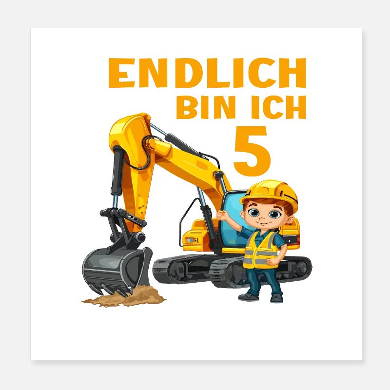 5 Geburtstag Bagger Baggern Baggerfahrer 5 Jahre Poster 20x20 cm