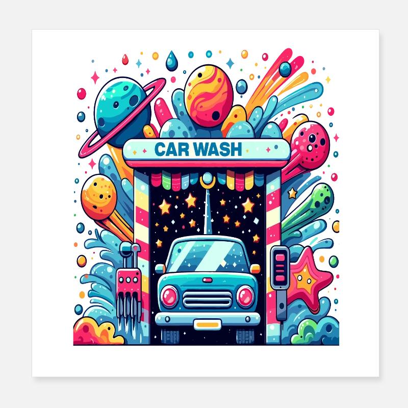 Car Wash Comic Style Poster 8" x 8" (20x20 cm)