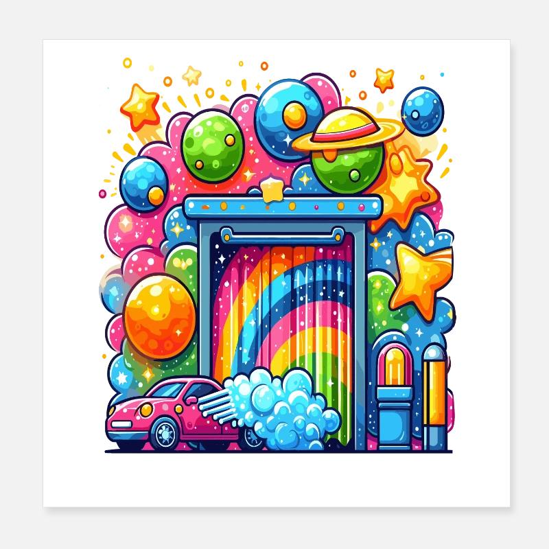 Rainbow Car Wash Poster 8" x 8" (20x20 cm)