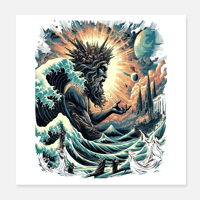 Poseidon's Great Wave off Kanagawa Poster 8" x 8" (20x20 cm)