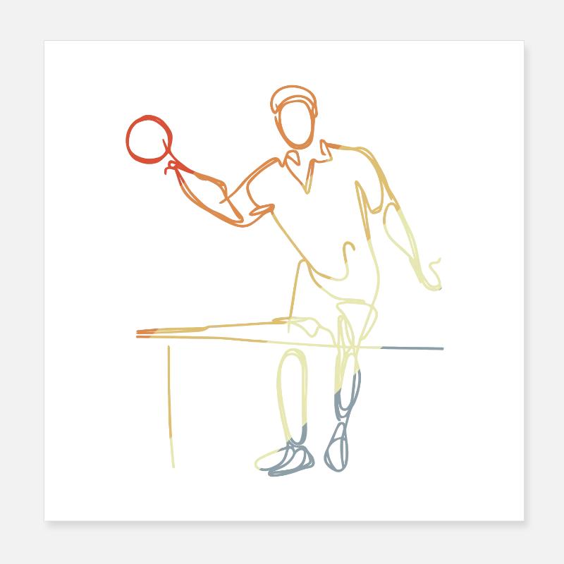 Vintage Table Tennis Drawing Poster 8" x 8" (20x20 cm)