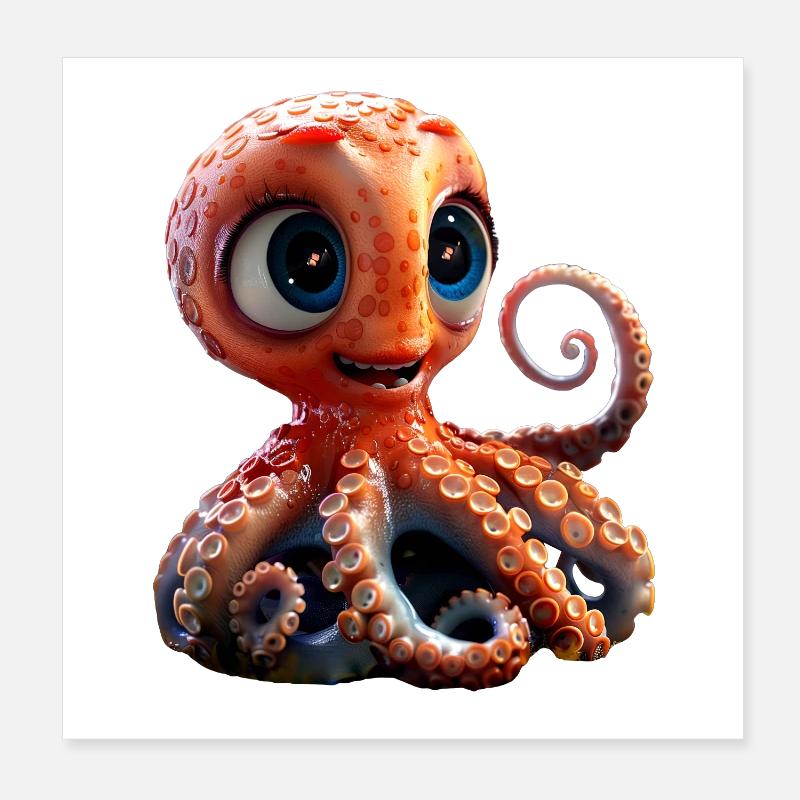 Octopus Small Octopus Cuttlefish Cute Octopus Poster 8" x 8" (20x20 cm)
