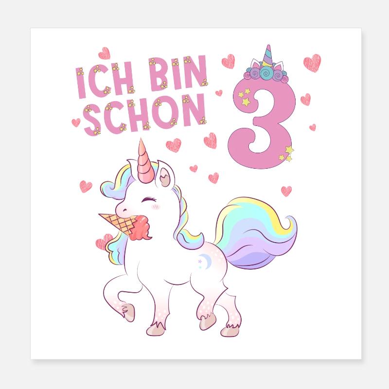 ich bin schon 3 - einhorn Poster 20x20 cm