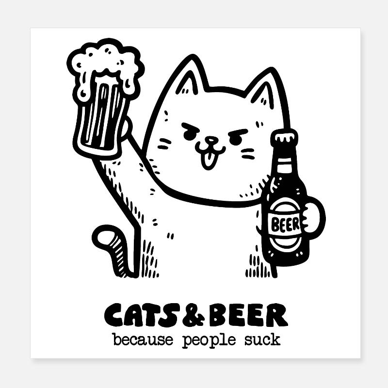 Katzen und Bier 1 - Poster 20x20 cm - Weiß