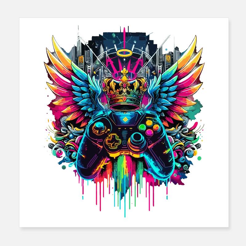 Gaming König Controller Flügel Graffiti Poster 20x20 cm