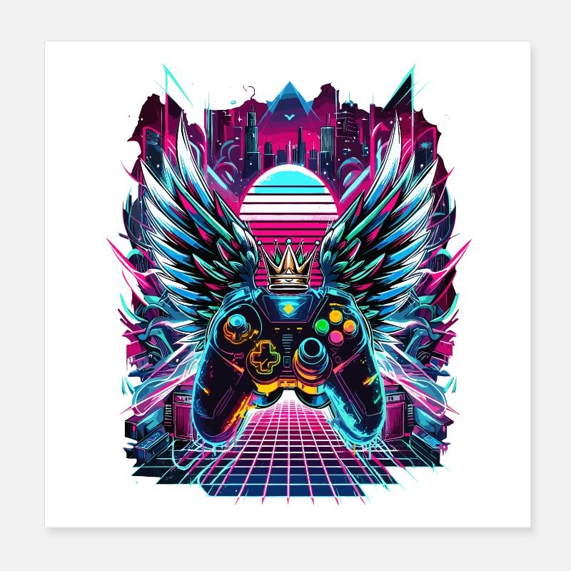 Synthwave Sunset Gamer Controller Poster 20x20 cm