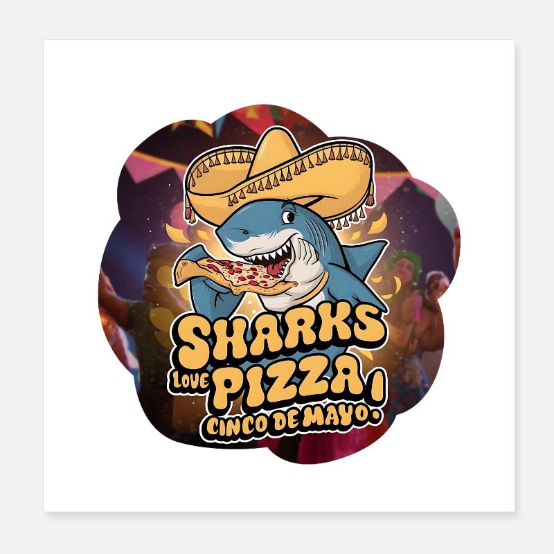 Requin amical avec pizza à thème mexicain Poster 20 x 20 cm