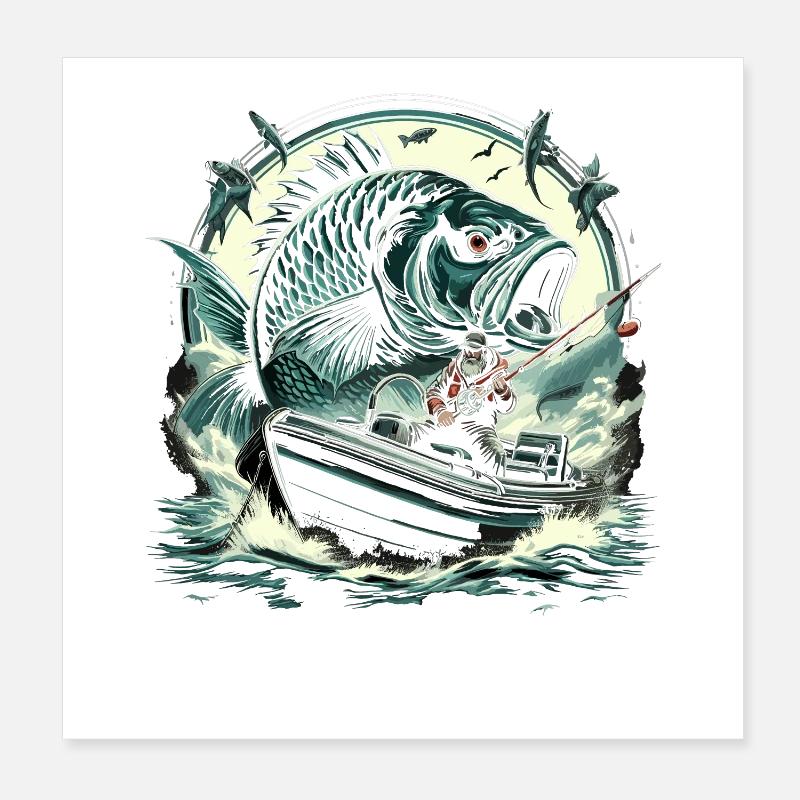 Fisherman Angler Majestic Carp Poster 8" x 8" (20x20 cm)