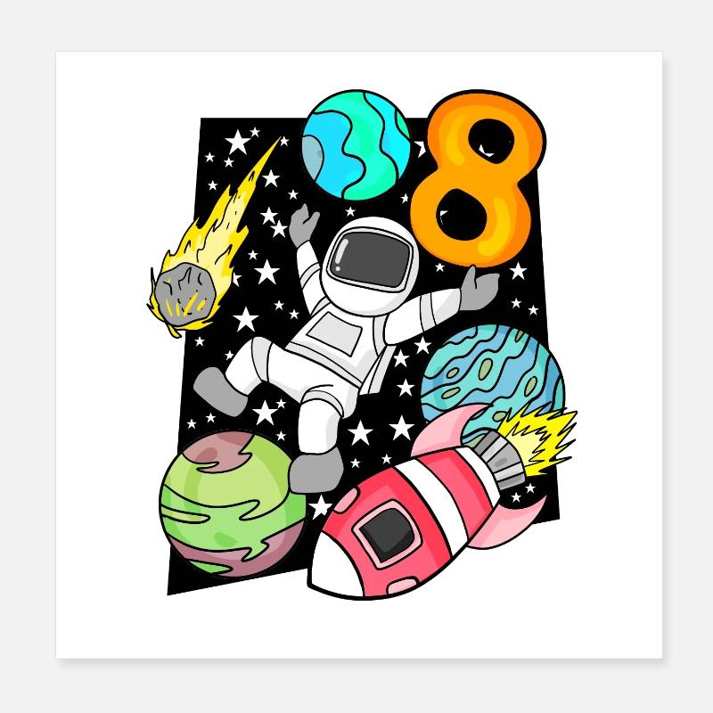 8 Geburtstag Junge Astronaut Rakete Poster 20x20 cm