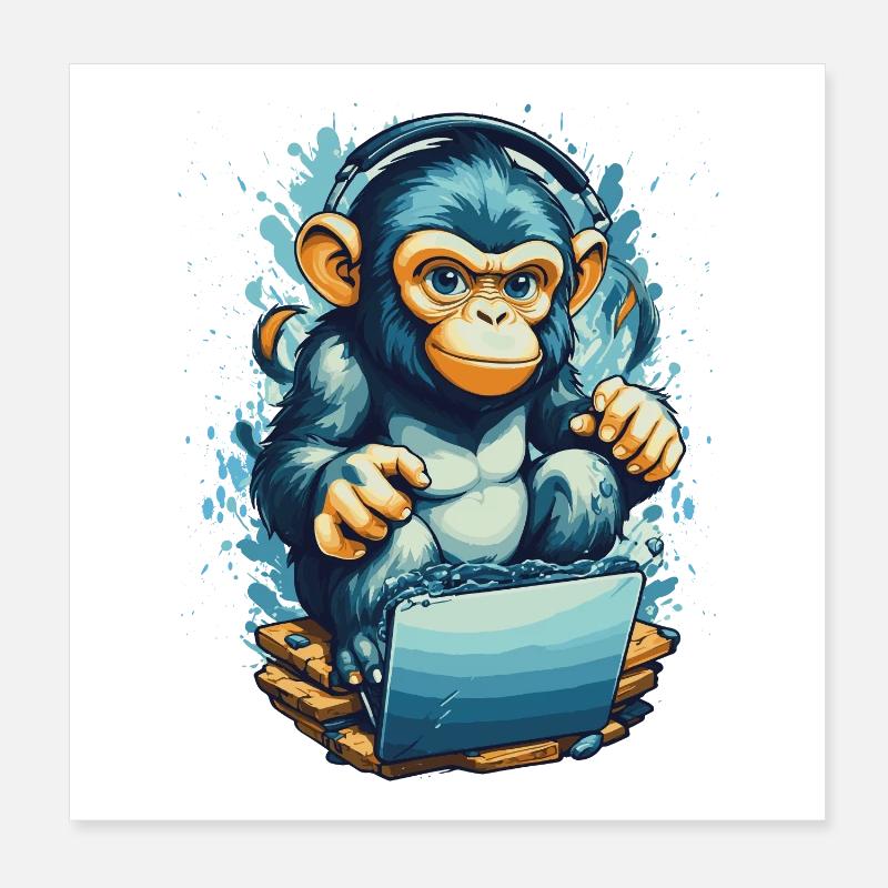 Clever Gaming Monkey Poster 8" x 8" (20x20 cm)