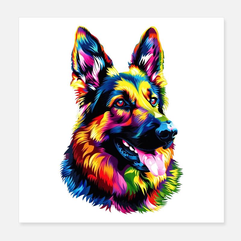 Schäferhund Bunte Farben Pop Art Hund Schäferhunde Poster 20x20 cm