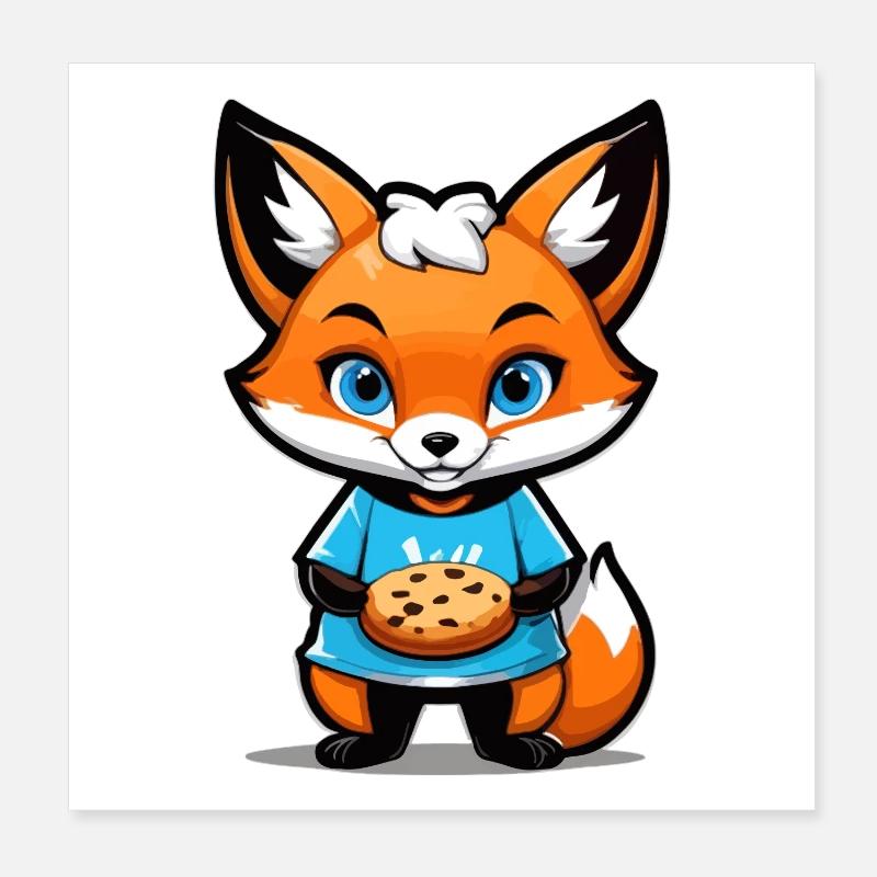 Renard avec un biscuit dans les pattes Poster 20 x 20 cm