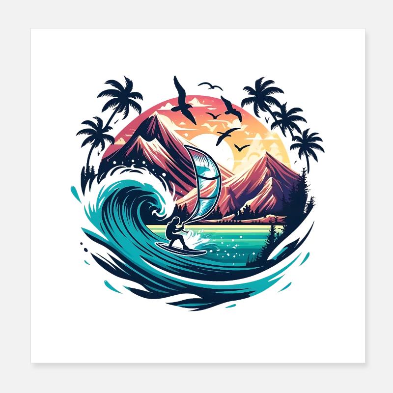 Sunset Surf Aventure Wing Foil Nature Lover Poster 20 x 20 cm