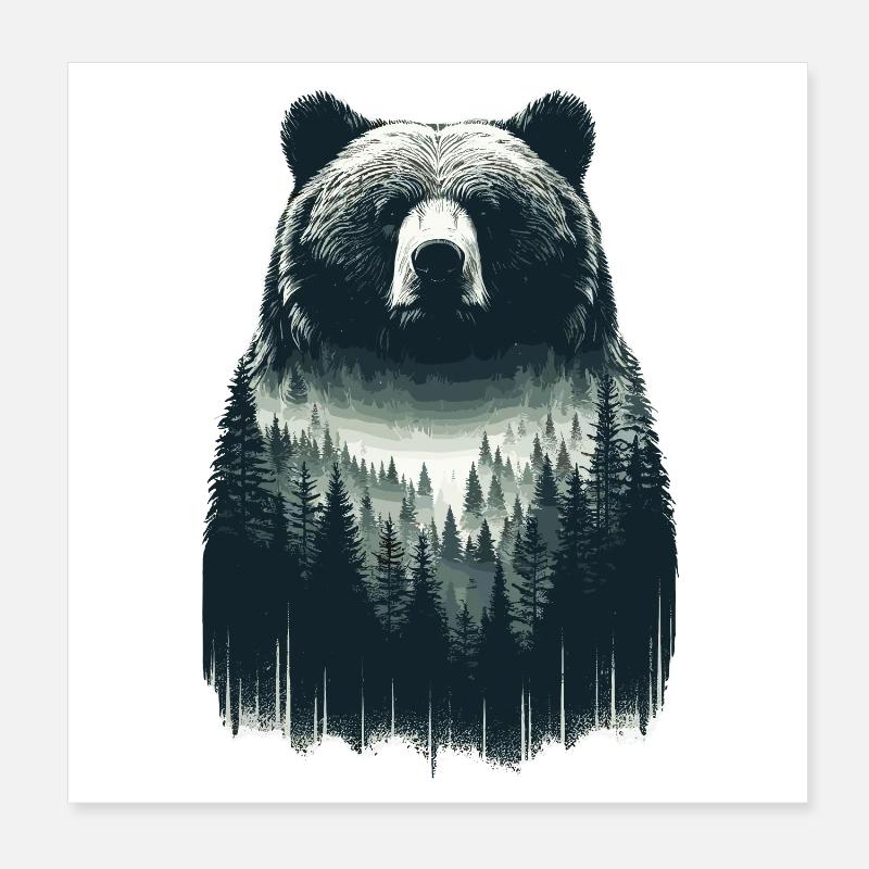 Art de la forêt des ours Poster 20 x 20 cm