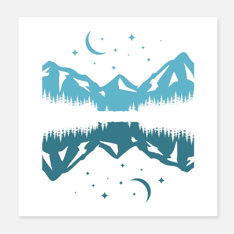 Mondschein-Bergreflexion Poster 20x20 cm